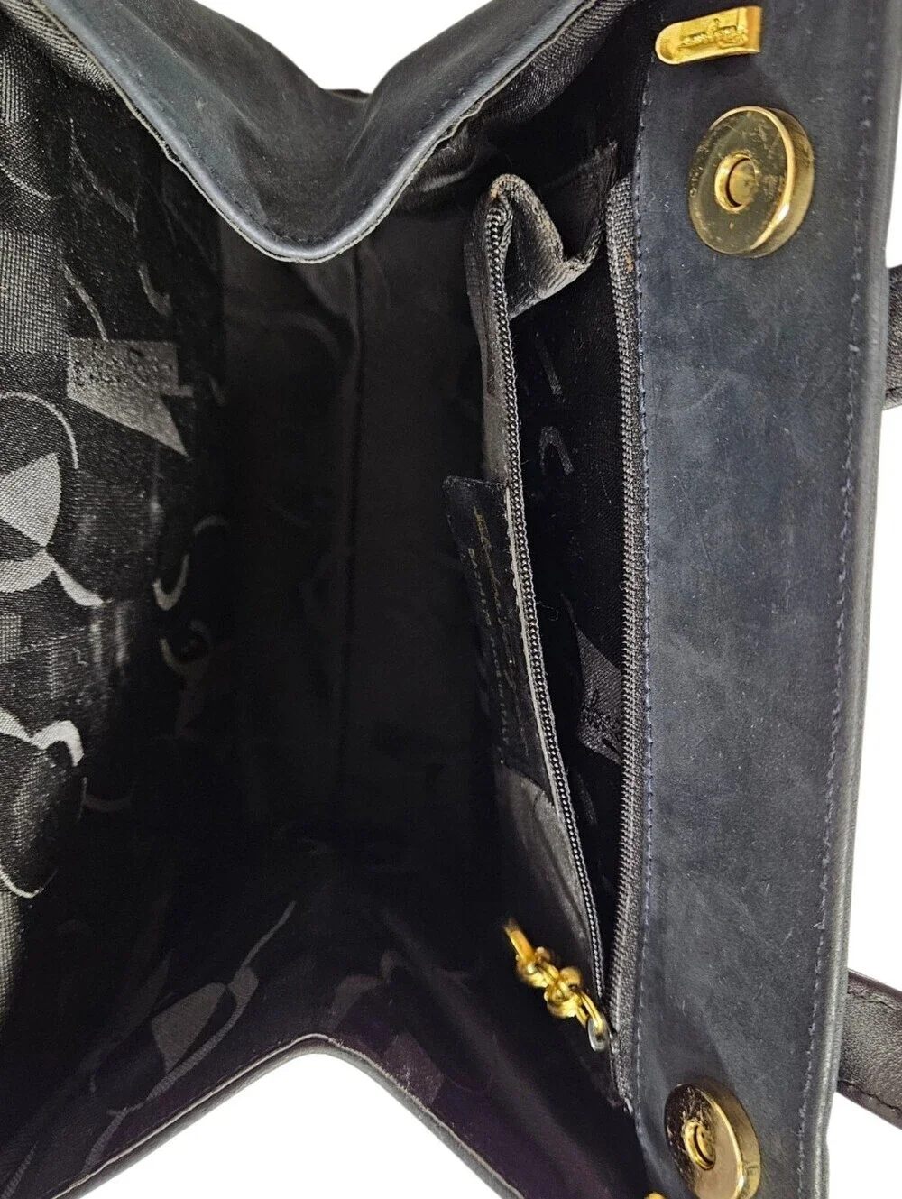 Salvatore Ferragamo Black Vara Bow Handbag In Navy Blue Suede And Gold